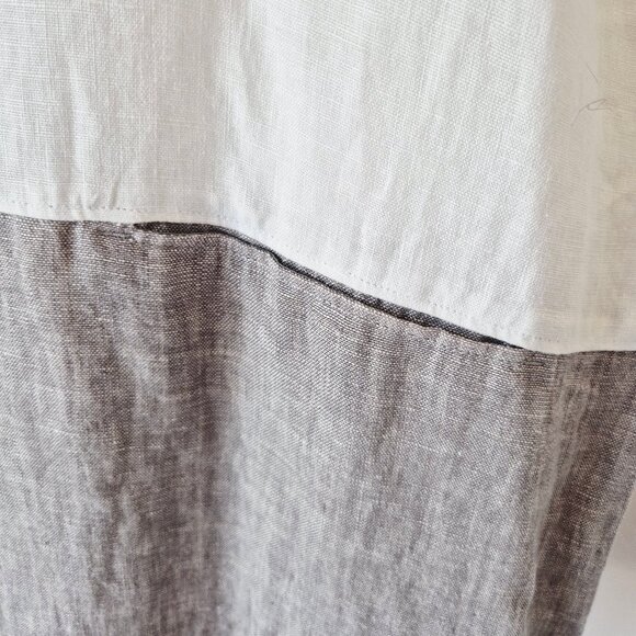 NWT Garnet Hill Meraki Linen Color Block Shift Dress Pocket White Grey - Picture 3 of 14